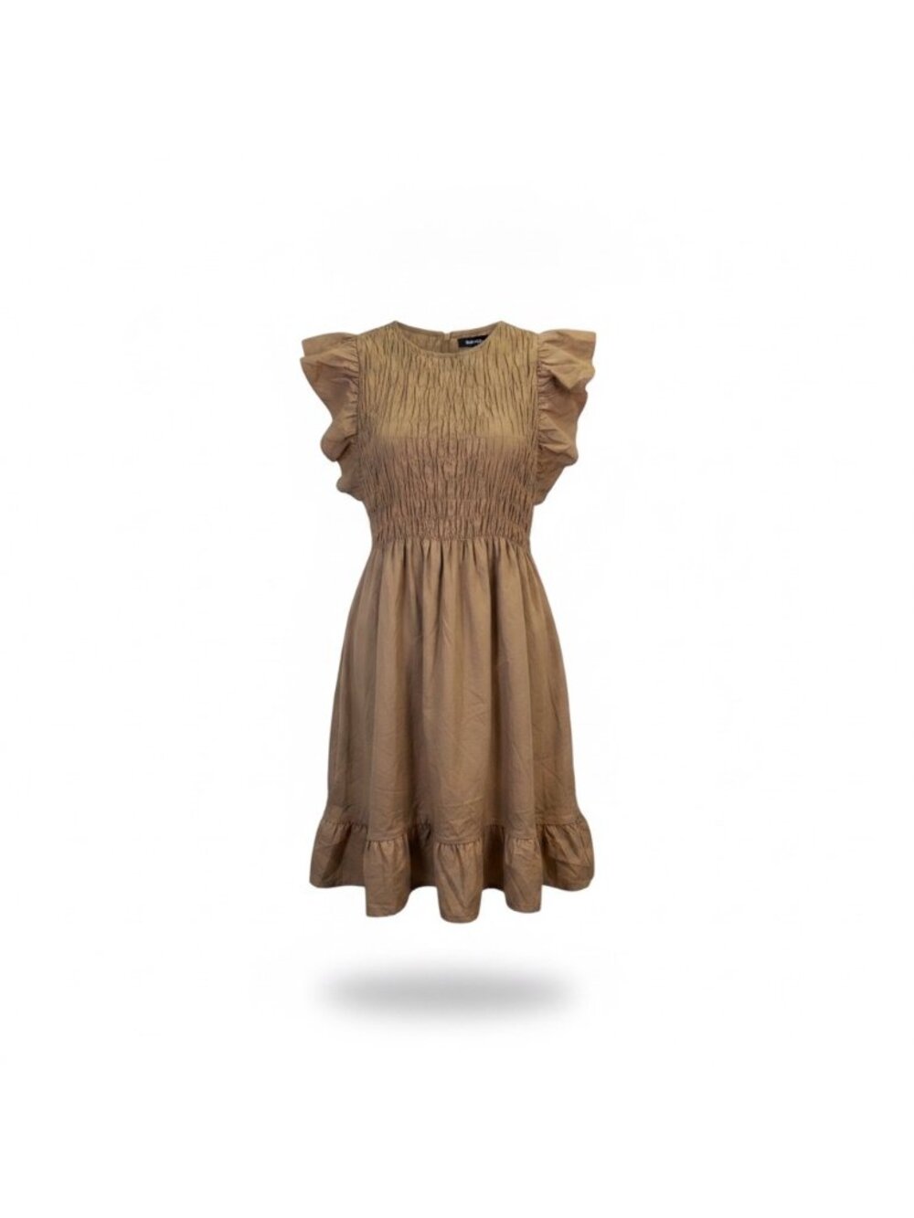 Boohoo Womens Brown Ruffled Smocked Mni Dress Refined Style Sz US 18